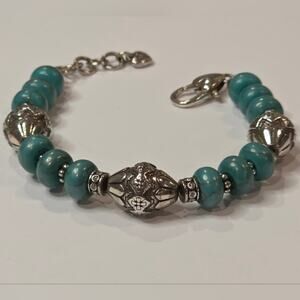 Brighton Southwestern Chunky Turquoise and Silver Plated Beaded‎ Bracelet